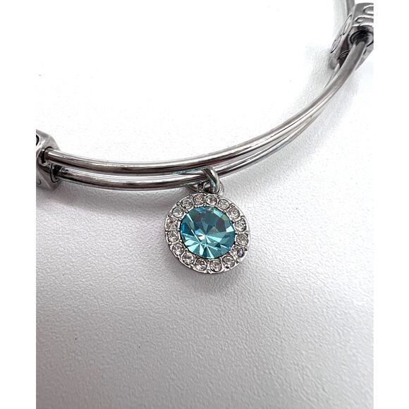 Women's Silvertone Birthstone Bracelet Rhinestone Charm March Light Blue NEW! - Picture 2 of 5